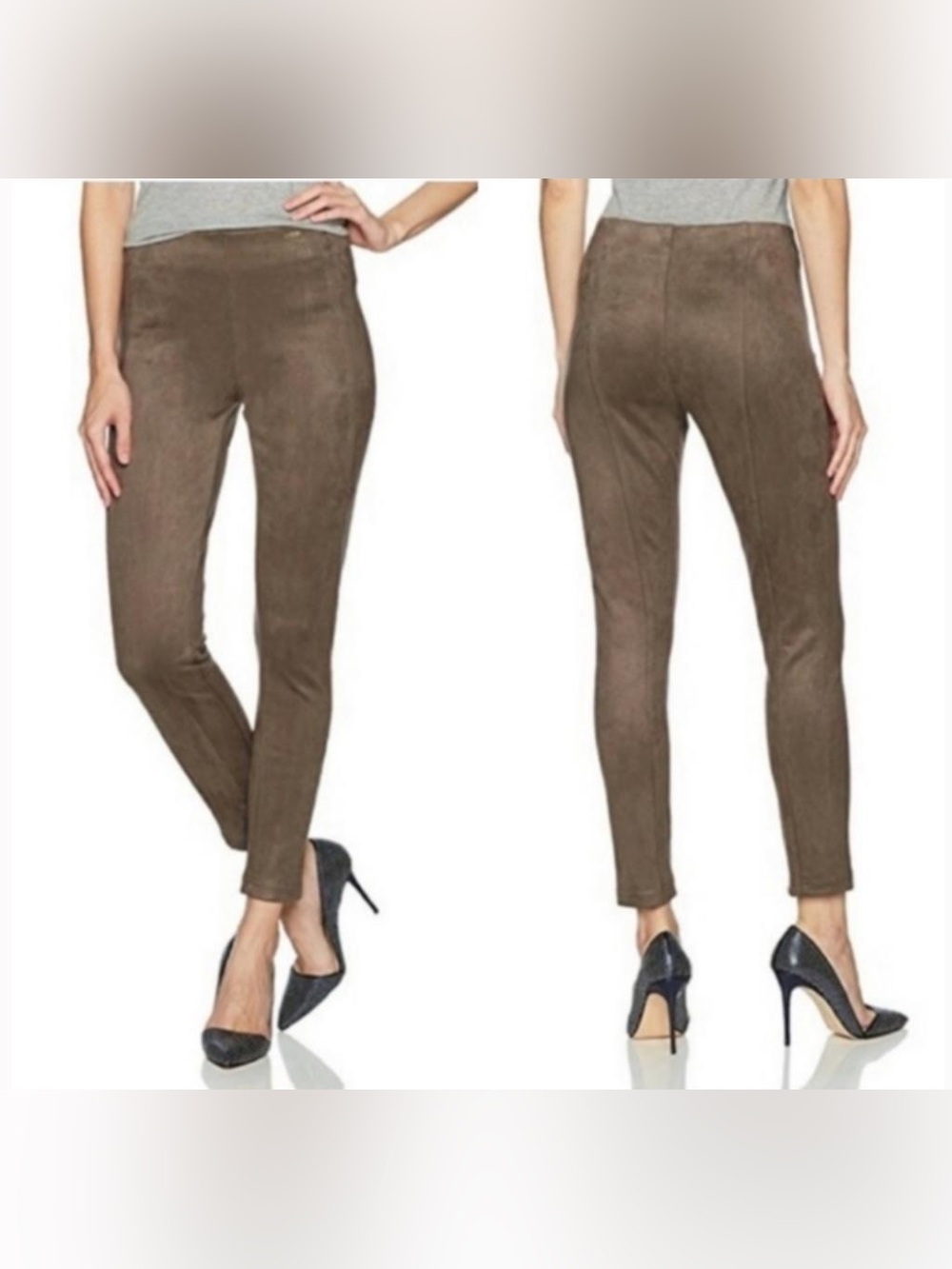 Ivanka Trump Slim Suede-Look Skinny Ankle Pants in Brown